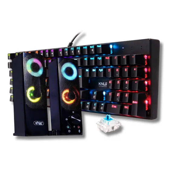 Teclado Gamer Mecanico Antighosting + Caixa Som 12w Led Rgb Foto 1