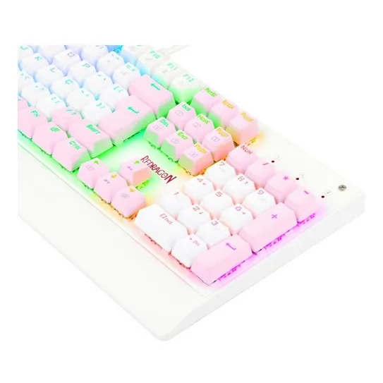 Teclado Gamer Redragon Kala K557wp Rgb Sw Blue Branco Rosa Foto 1