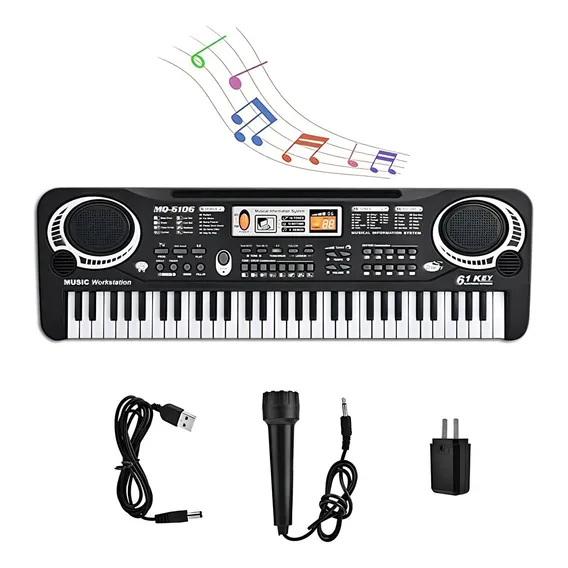 Teclado infantil com microfone, teclado de piano portátil com 61 teclas, piano digital, teclado infantil para iniciantes, piano eletrônico com 61 teclas, teclados de brinquedos musicais Foto 1