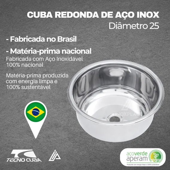 Tecnocuba Cuba Inox Redonda 25cm De Sobrepor Válvula Foto 1