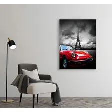 Tela Quadro Torre Eiffel Carro Vermelho Decoração Para Sala Foto mini 2
