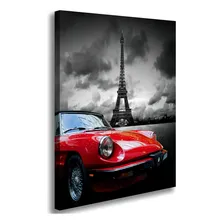 Tela Quadro Torre Eiffel Carro Vermelho Decoração Para Sala Foto mini 1