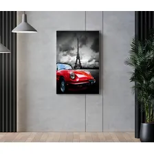 Tela Quadro Torre Eiffel Carro Vermelho Decoração Para Sala Foto mini 3