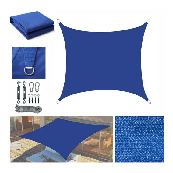 Tela Sombreamento Solar Shade 4x4m Azul Com Kit Foto 1