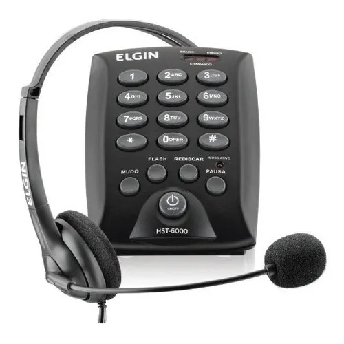 Telefone Headset Preto Base Discagem Fixo Hst6000 Elgin Foto 1