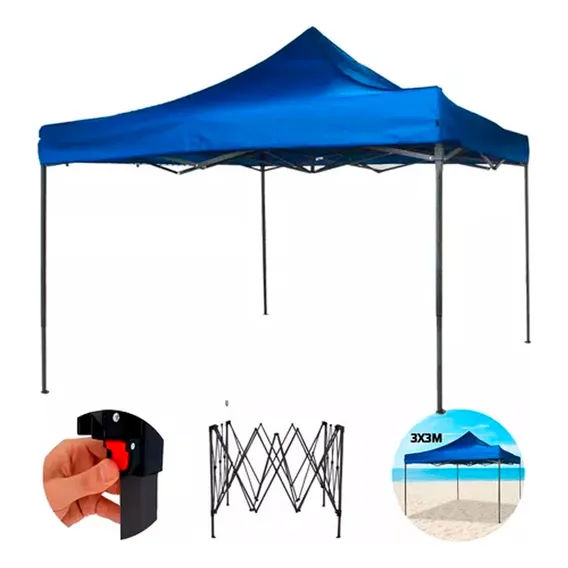 Tenda Gazebo 3x3 Aluminio Barraca Praia Sanfonada Articulada Cor Azul Foto 1