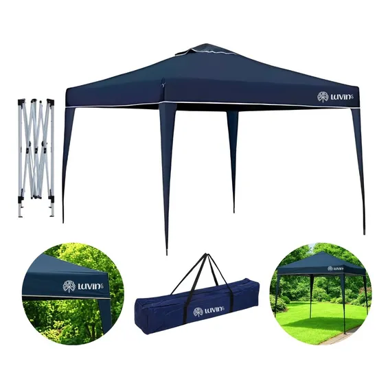 Tenda Sanfonada Articulada Luvinco 3x3m Azul Impermeável Resistente Estrutura de Acero Foto 1