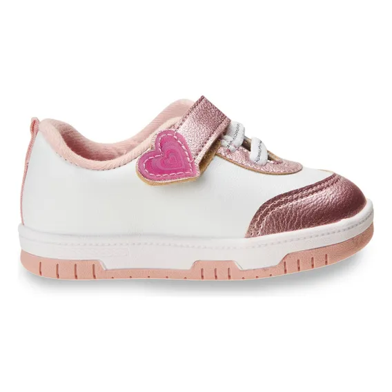 Tênis Infantil Para Meninas 2728-103 Calce Fácil Molekinha Cor Branco E Rosa Desenho Do Tecido Lisa Tamanho 19 Br Foto 1