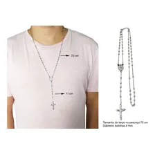 Terço Rosario Oracao Masculino Feminino Aço Inox 70 Cm 4mm Cor Prateado Foto mini  2