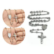 Terço Rosario Oracao Masculino Feminino Aço Inox 70 Cm 4mm Cor Prateado Foto  mini 1