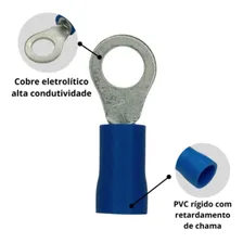 Terminal Olhal Azul Pre-isolado 1,5mm A 2,5mm M4 - 100 Peças Foto mini 4