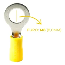Terminal Olhal Pré Isolado Amarelo 4mm À 6mm- M8 - 100 Peças Foto mini 3
