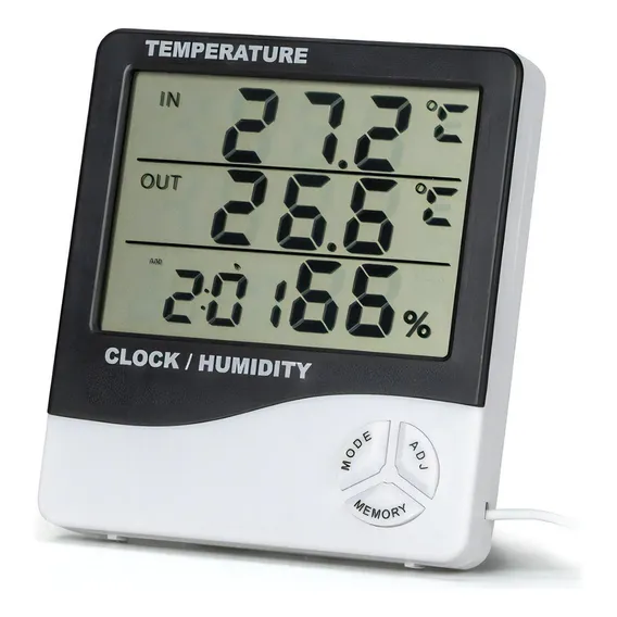 Termo Higrômetro Medidor Temperatura Umidade Relógio Digital Foto 1