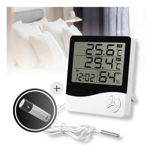 Termo-higrômetro Digital Com Sensor Externo E Relógio - Ak28 Foto 1