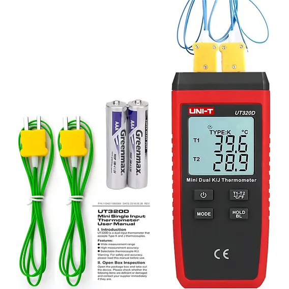 Termopar Uni-T K/J Digital Duplo Canal UT320D -50 °C a 1300 °C Foto 1