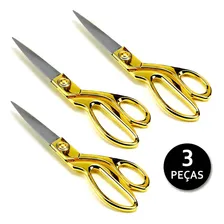 Tesoura Alfaiate Profissional Costura Tecido Dourada C/3 Pçs Foto mini 1