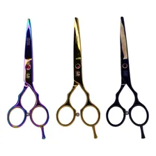 Tesoura Corte Cabelo Fio Navalha Profissional Obopekal Cor Dourada Foto mini  3