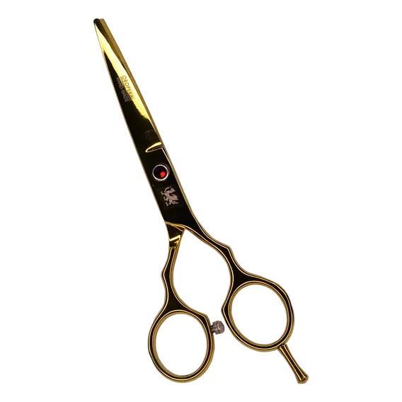 Tesoura Corte Cabelo Fio Navalha Profissional Obopekal Cor Dourada Foto 1