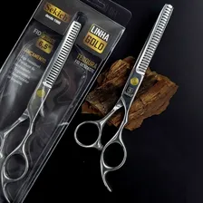 Tesoura P/ Cabelo Fio Desbaste Profissional 6,5'' Linha Gold Foto  mini 1