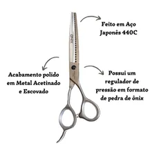 Tesoura Petshop Alta Qualidade Reta Dentada Aço Japonês 7,5 Foto mini 2