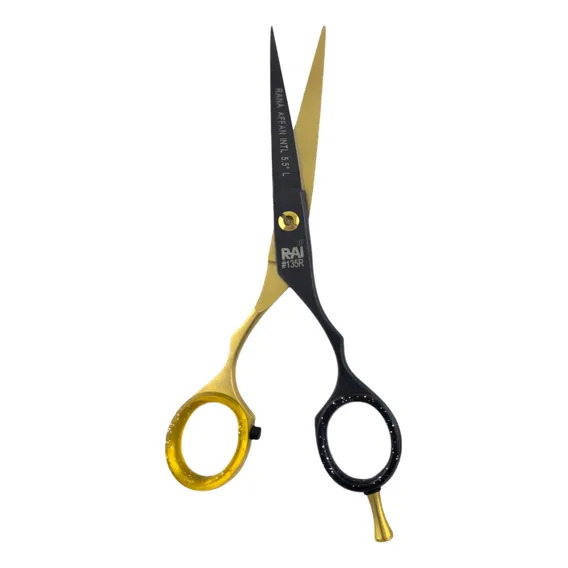 Tesoura Profissional Rai 5.5 Fio Laser Cabeleireiro Cor Dourada Com Preto Foto 1