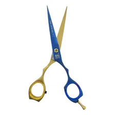 Tesoura Rai Fio Laser Aço 7.0 Profissional Cabelo Cor Dourada Com Azul Foto mini 2