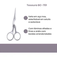 Tesoura Reta Mundial Para Sobrancelhas + Kit Pinças Bc 394 Foto mini 4