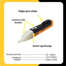 Testador Detector Tensão Eletrico C/ Lanterna E Sinal Sonoro Foto mini 2