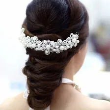 Tiara Arranjo Enfeite Cabelo Noiva Daminha Pérola Cor Prateado Foto mini 2