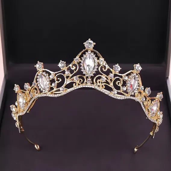 Tiara Coroa Cabelo Noiva Debutante Strass Luxo Princesa Cor Dourado Foto 1