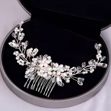 Tiara De Cabelo Arranjo Noiva Madrinha Daminha Debutante Cor Prateado Foto mini 2
