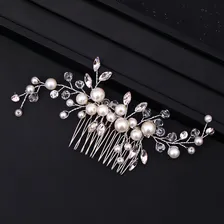 Tiara De Cabelo Prateada Pérolas Arranjo Noiva Madrinha Cor Prateado Foto mini 3