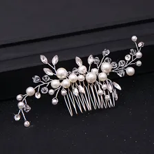 Tiara De Cabelo Prateada Pérolas Arranjo Noiva Madrinha Cor Prateado Foto mini 4
