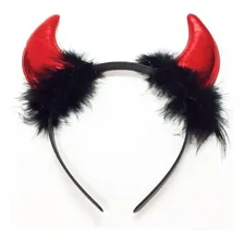 Tiara Diabinha Com Plumas Vermelho/preto Fantasia Halloween Foto  mini 1