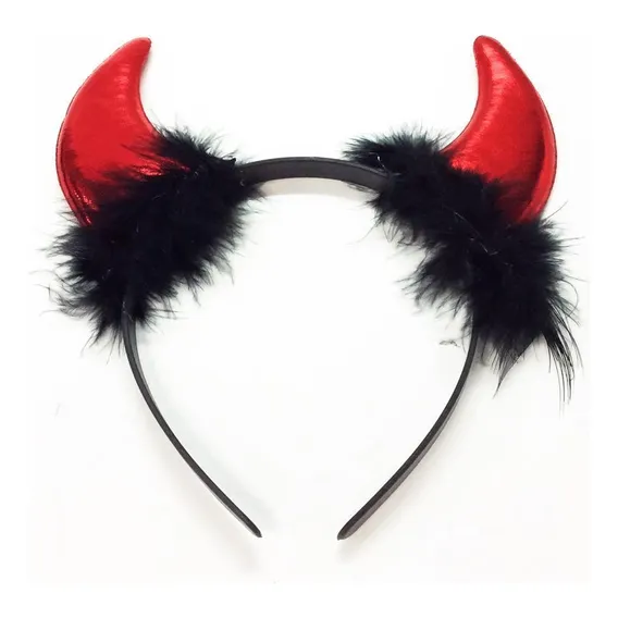 Tiara Diabinha Com Plumas Vermelho/preto Fantasia Halloween Foto 1