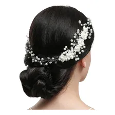 Tiara Enfeite Arranjo Cabelo Noiva Dama Perola Flor Cor Branca Foto  mini 1