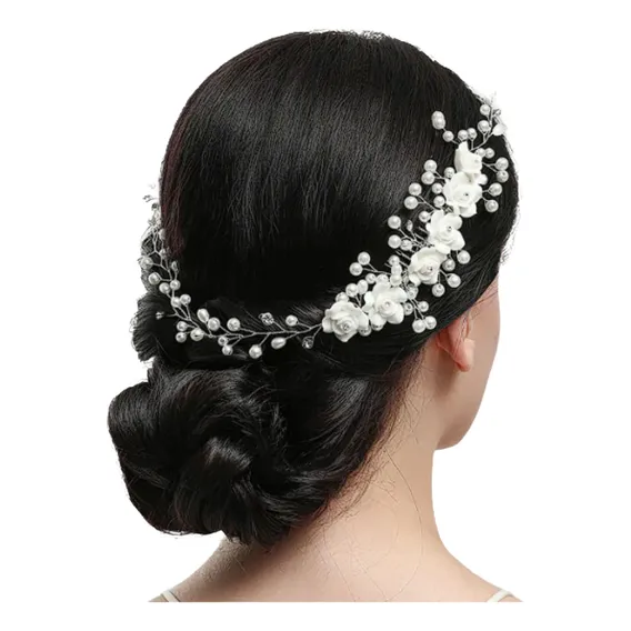 Tiara Enfeite Arranjo Cabelo Noiva Dama Perola Flor Cor Branca Foto 1