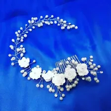 Tiara Enfeite Arranjo Cabelo Noiva Dama Perola Flor Strass Foto mini 2