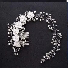 Tiara Enfeite Arranjo Cabelo Noiva Dama Perola Flor Strass Foto mini 4