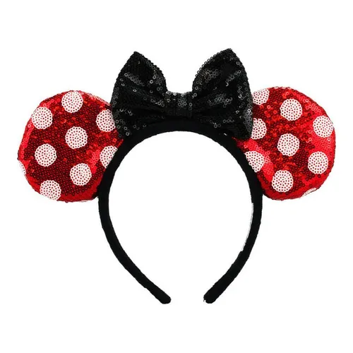 Tiara Laço Preto Orelhas Vermelho Branco Lantejoulas Minnie Foto 1