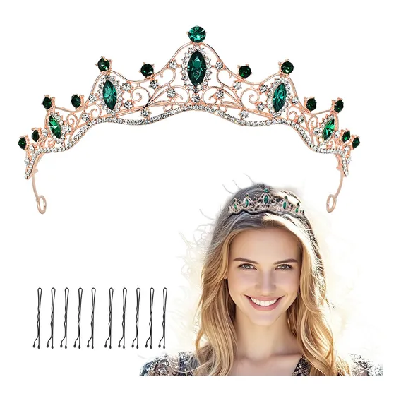 Tiara Morimokey Crown Tiara Quinceanera Princess Fashion Crystal Green Strass Foto 1