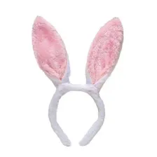Tiara Orelhas De Coelho Em Pelúcia Branca Com Rosa Coelhinho Cor Rosa E Branco Foto mini  3