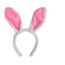 Tiara Orelhas De Coelho Em Pelúcia Branca Com Rosa Coelhinho Cor Rosa E Branco Foto mini  2