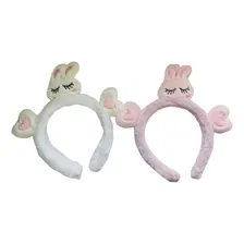 Tiara Para Cabelo Em Pelúcia Coelho Coração Cor Branco Ou Rosa Foto mini  3