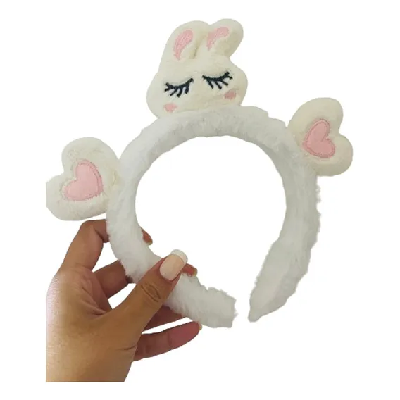 Tiara Para Cabelo Em Pelúcia Coelho Coração Cor Branco Ou Rosa Foto 1