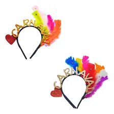 Tiara Para Carnaval Com Penas Coloridas Kit 2 Peças Cor Colorido Foto mini 1