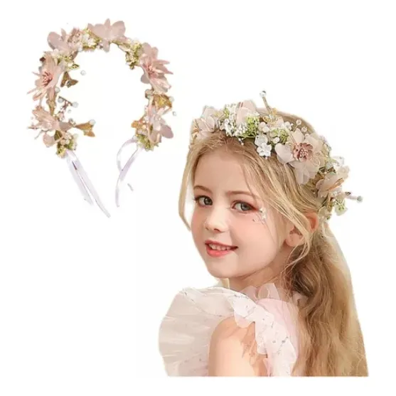 Tiara para menina com touca de noiva Princess Flower Crown Foto 1