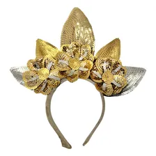 Tiara Personalizada Com Flores De Paetê Cor Dourado Foto  mini 1