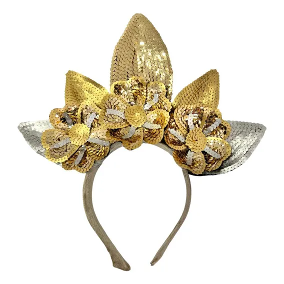 Tiara Personalizada Com Flores De Paetê Cor Dourado Foto 1
