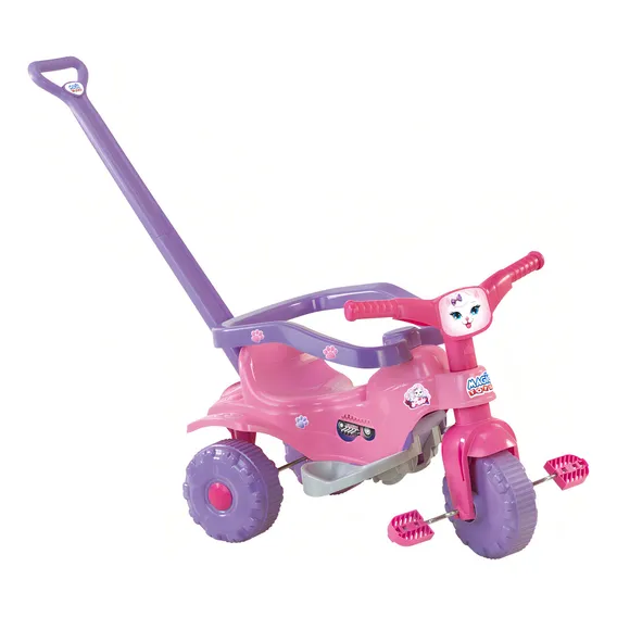 Tico Tico Triciclo Infantil Pets Com Haste Removível Rosa Foto 1